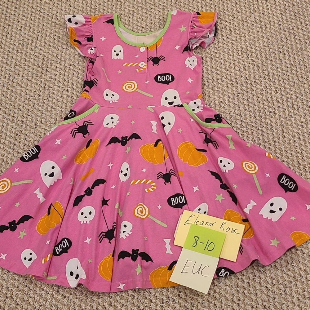 Eleanor Rose Halloween Kids  Dress in Pink and Green Trim